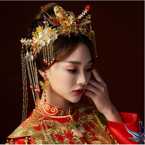 Chinese wedding brides phoenix headdress crown traditional Chinese empress queen fairy drama cosplay hair accessories
